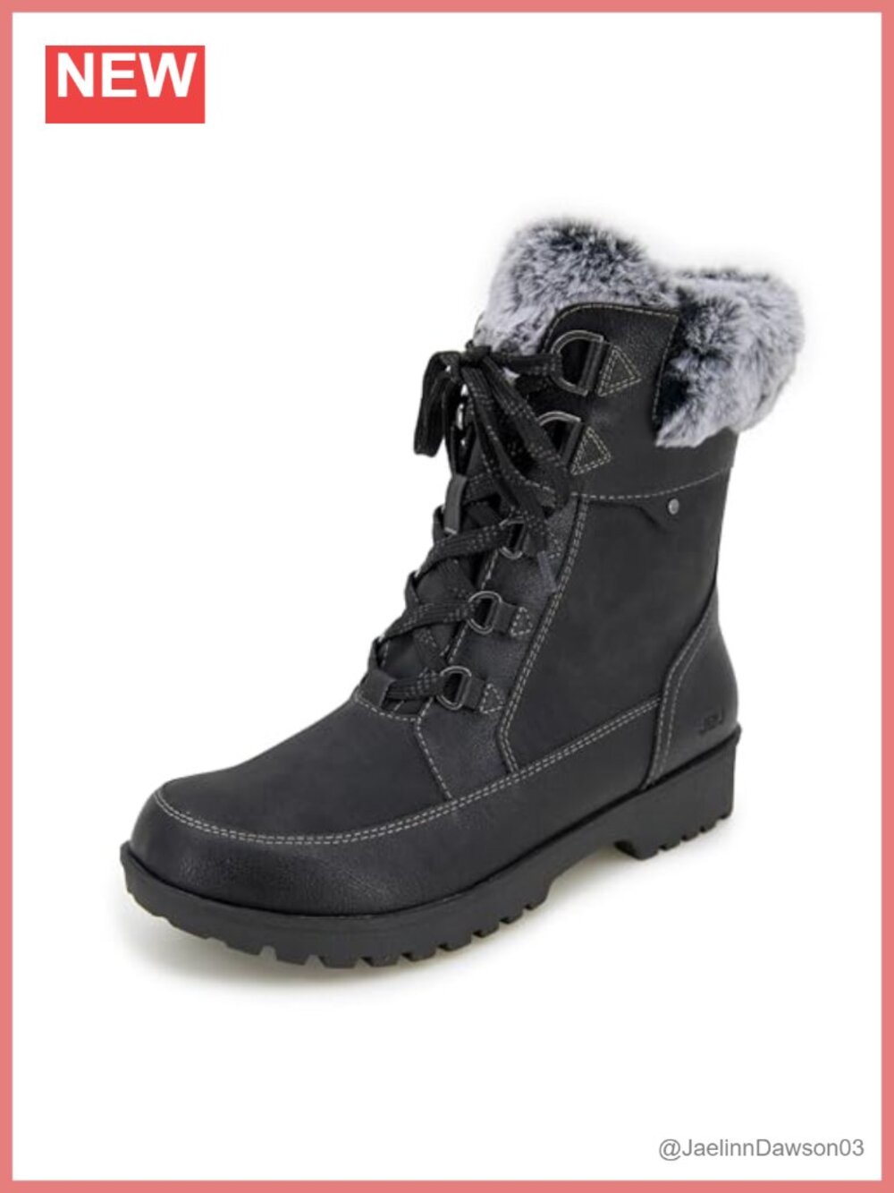 JBU Antonio Waterproof Mid Calf Lace Up Snow Boots with Faux Fur Trim Memory